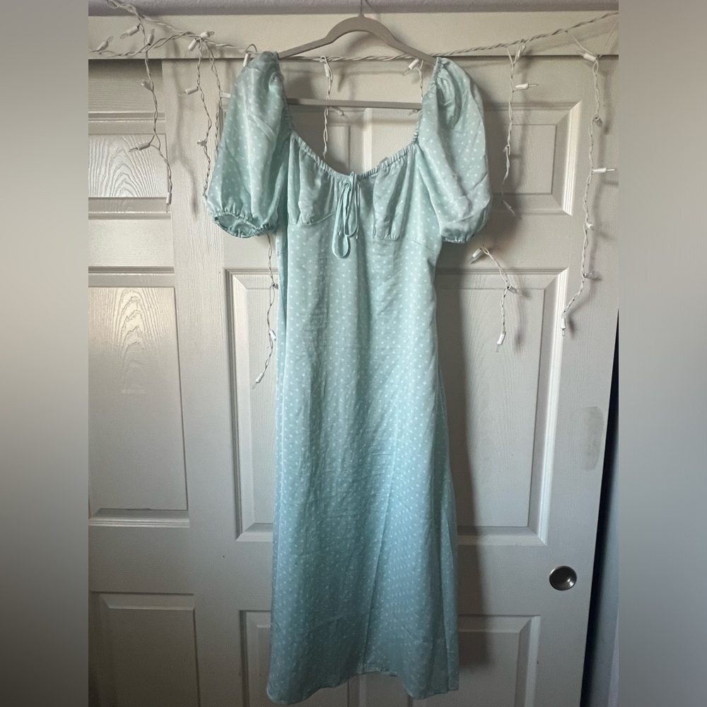 Teal White Polka Dot Midi Dress
